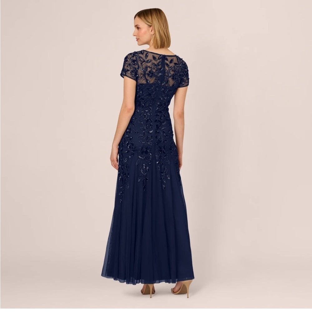 Adrianna Papell Navy Beaded Tulle Gown SZ 14 NWT Formal Evening Dress GALA MOB - Picture 5 of 13